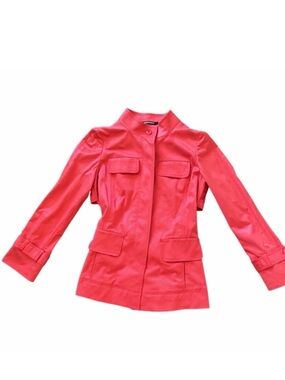 Ellen Tracy Pink Utility Jacket XS Structured Cotton Blend Statement Blazer